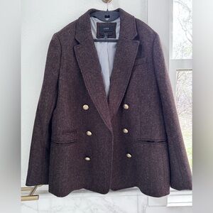 J.Crew Brown Herringbone Double Breasted BristolWool Blazer Women’s Size 10 NWOT
